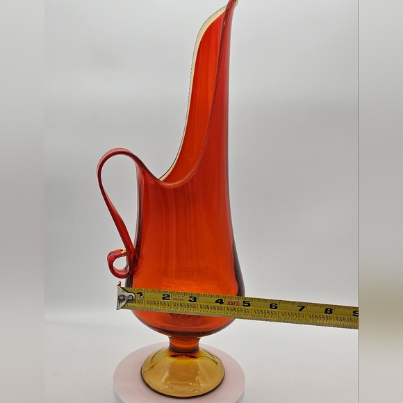 Vintage L.E. Smith Amberina Swung Stretch Art Glass Amberina Pitcher Glows 17.5" - Picture 8 of 14